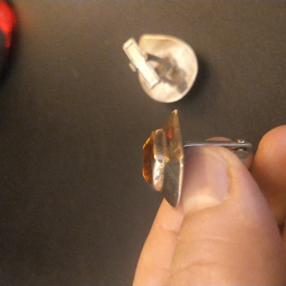 Sterling silver cufflinks w/ amber stone - Picture 5 of 5